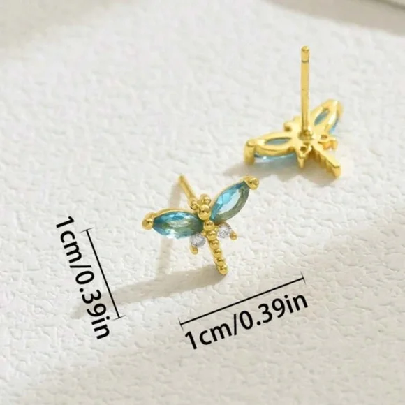 Charming Gold and Blue Butterfly Earrings - Picture 2 of 3